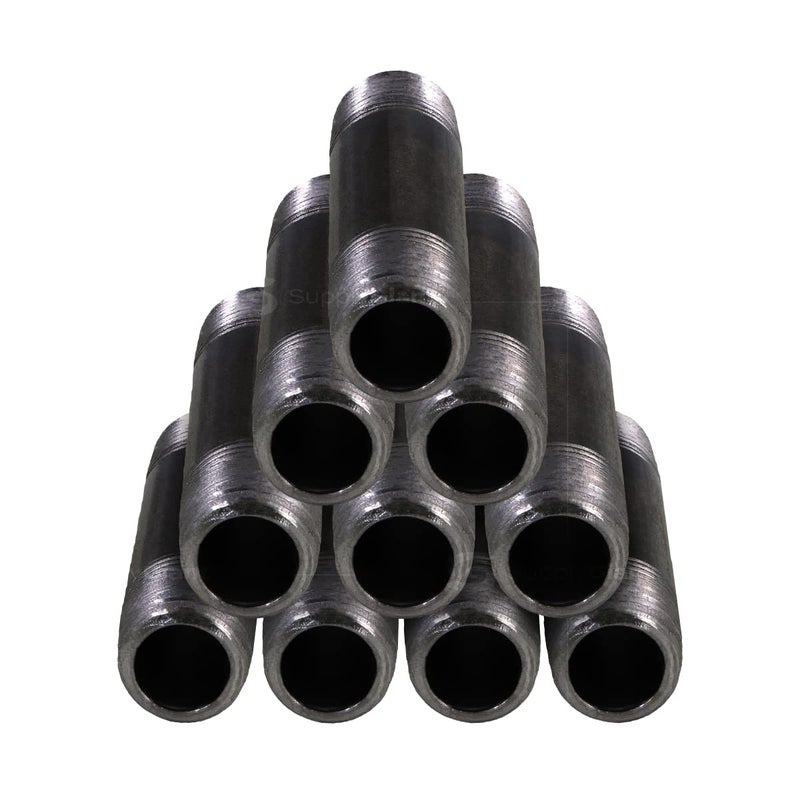 SupplyGiant 1/2 x 4 Inch Black Steel Pipe (10-Pack), Heavy Duty Industrial Malleable Iron Pipes, Pre Cut Threaded Nipple Great For All DIY Furniture And Black Pipe Shelving - Image 3